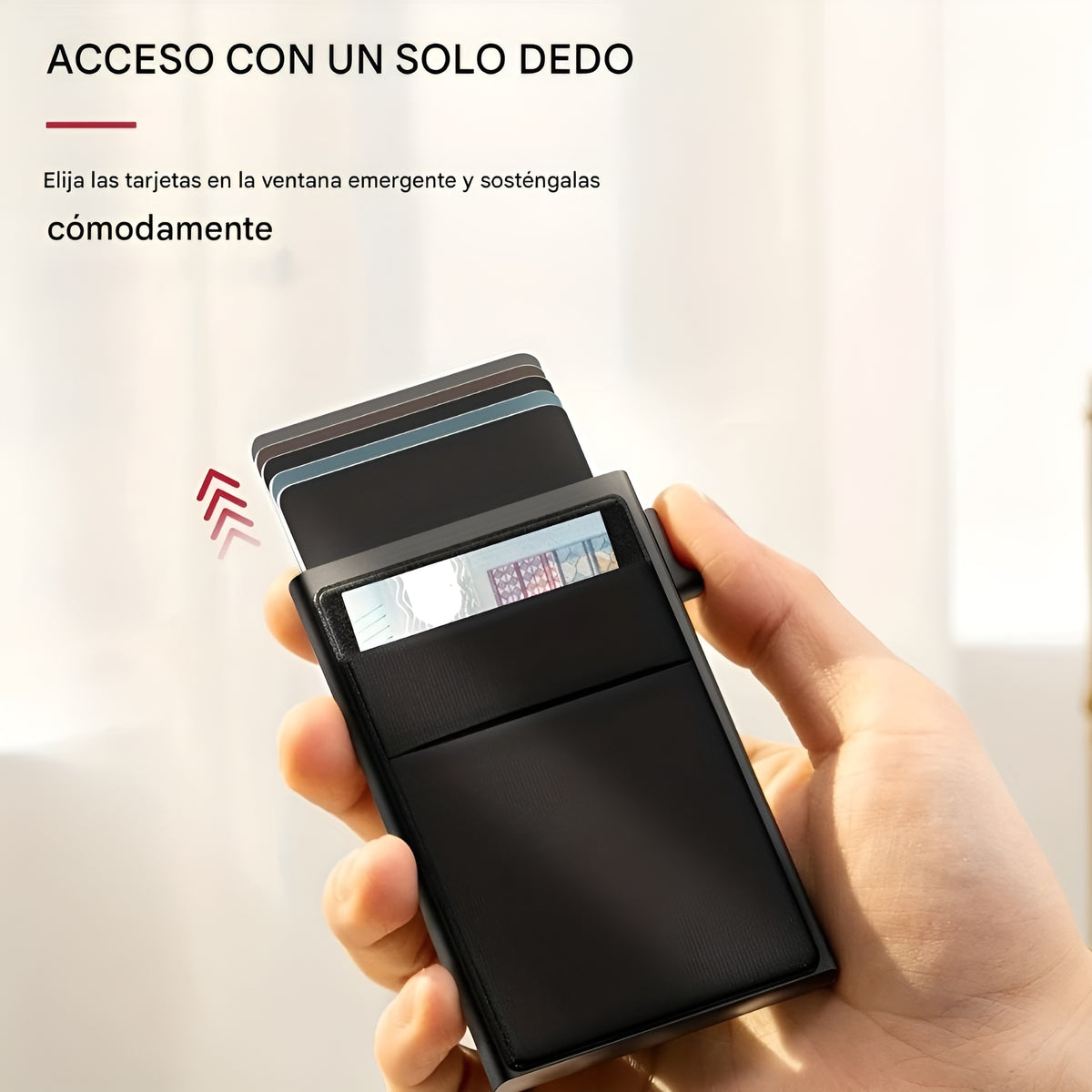 Tarjetero antirrobo con boton automatico