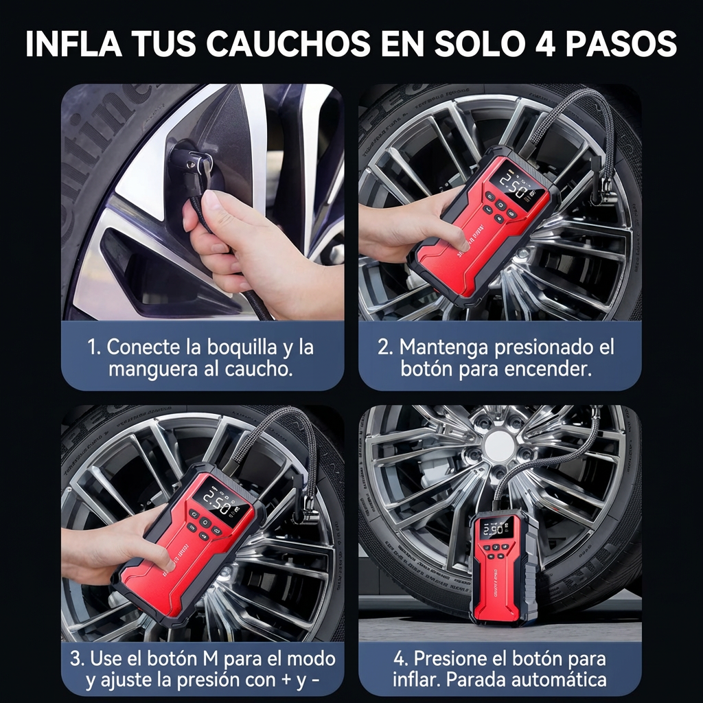 Auxiliador de Bateria Linterna Inflador Arrancador portatil JumpStarter Powerbank