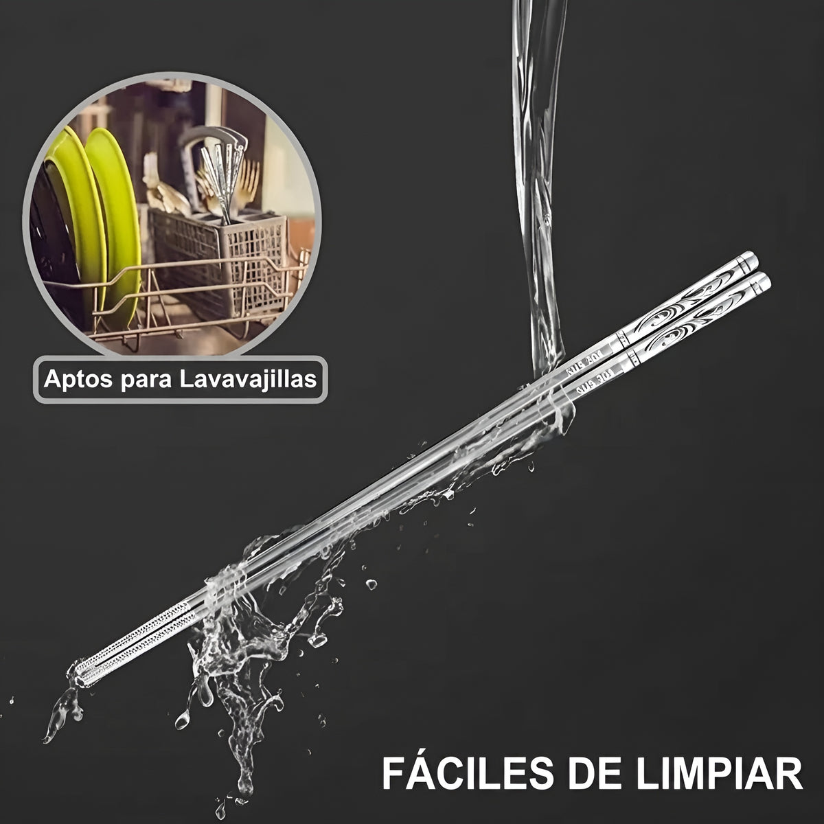 Juego 5 palillos de acero inoxidable para sushi (5 pares)