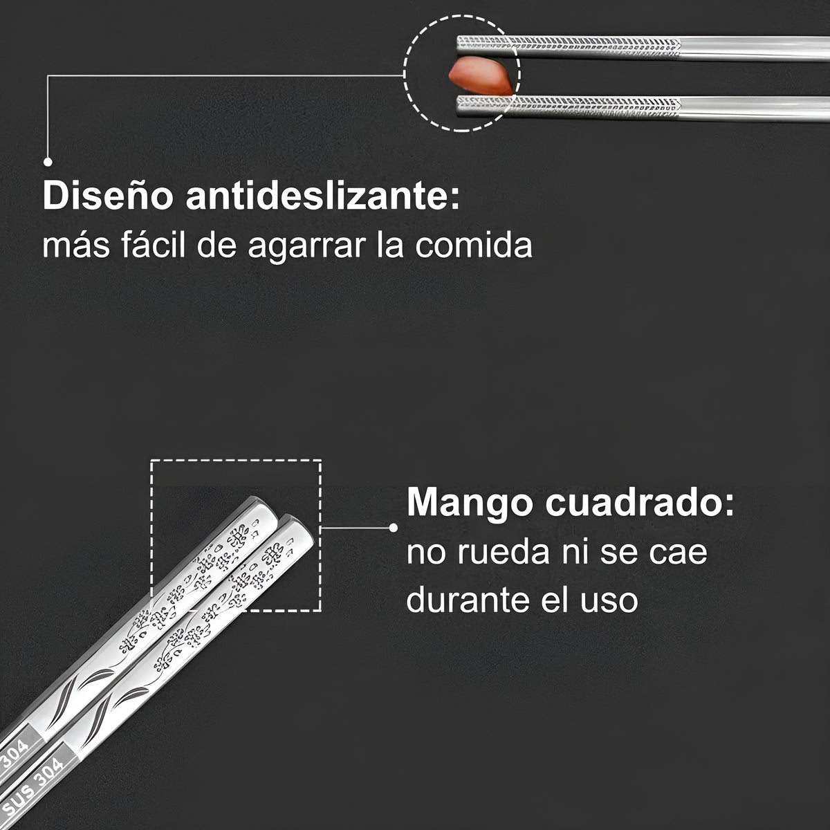 Juego 5 palillos de acero inoxidable para sushi (5 pares)