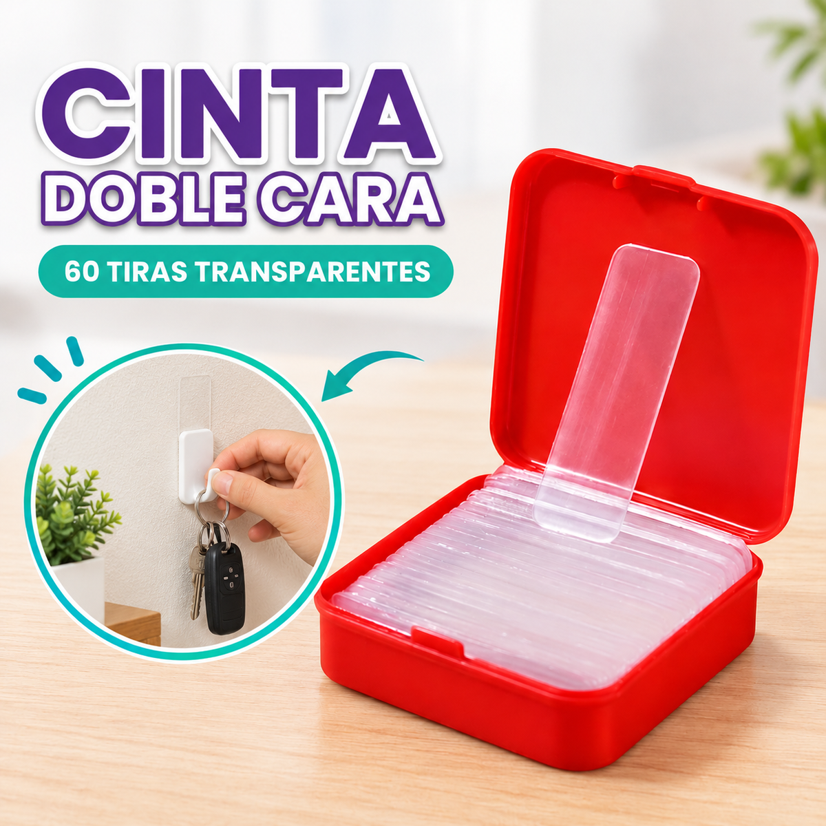Cinta adhesiva doble cara transparente (60 tiras)