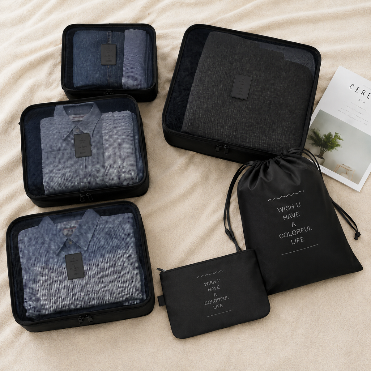 Set de bolsas de viaje para organizacion en maleta (pack de 6)