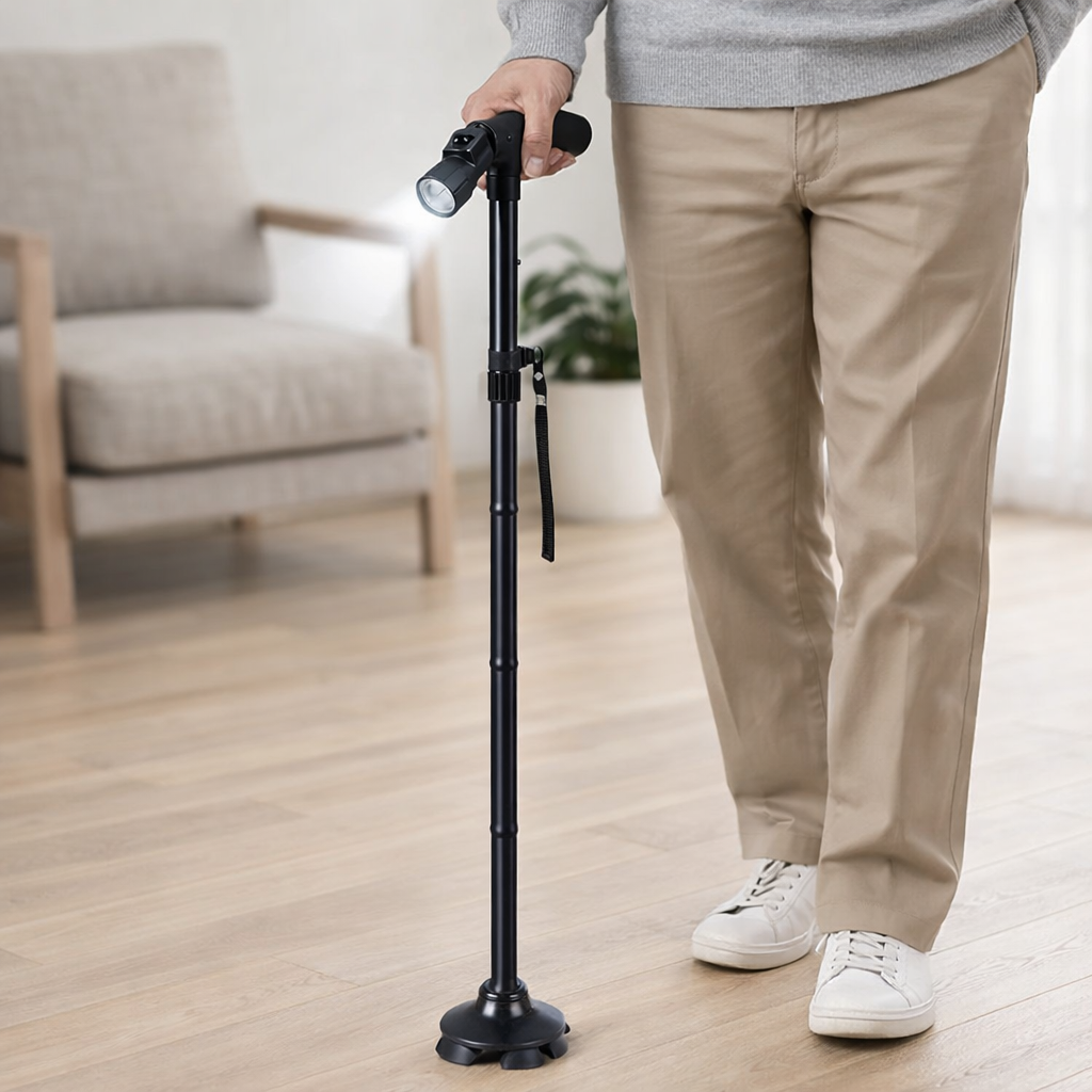 Baston plegable portatil con linterna