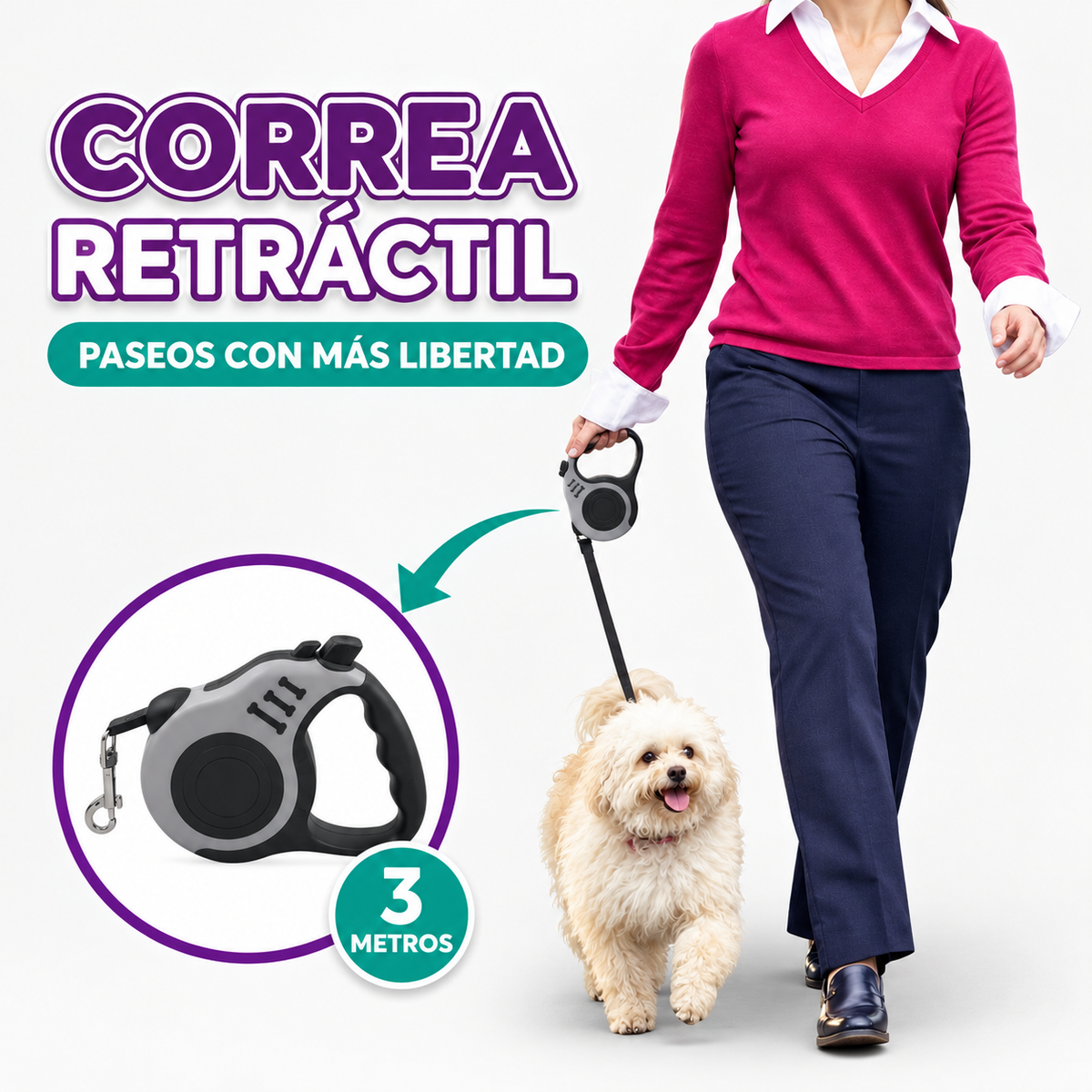 Correa retractil automatica para perro