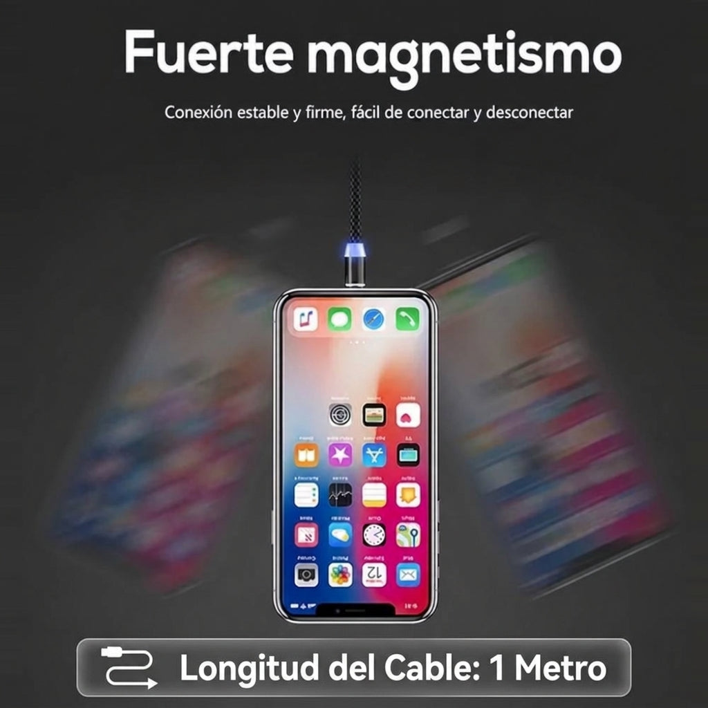 Cable de carga magnetico USB con luz LED 3 en 1