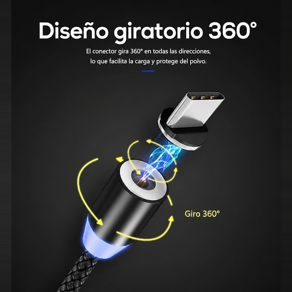 Cable de carga magnetico USB con luz LED 3 en 1