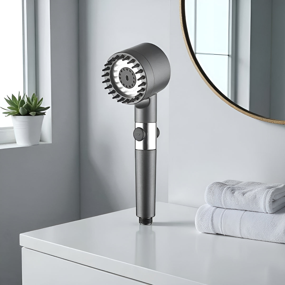 Cabezal de ducha de mano con filtro – Vista de cerca del producto – NQLN Store