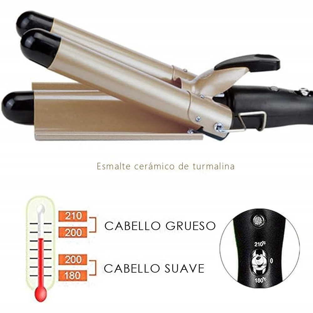Rizadora para cabello de 3 tubos
