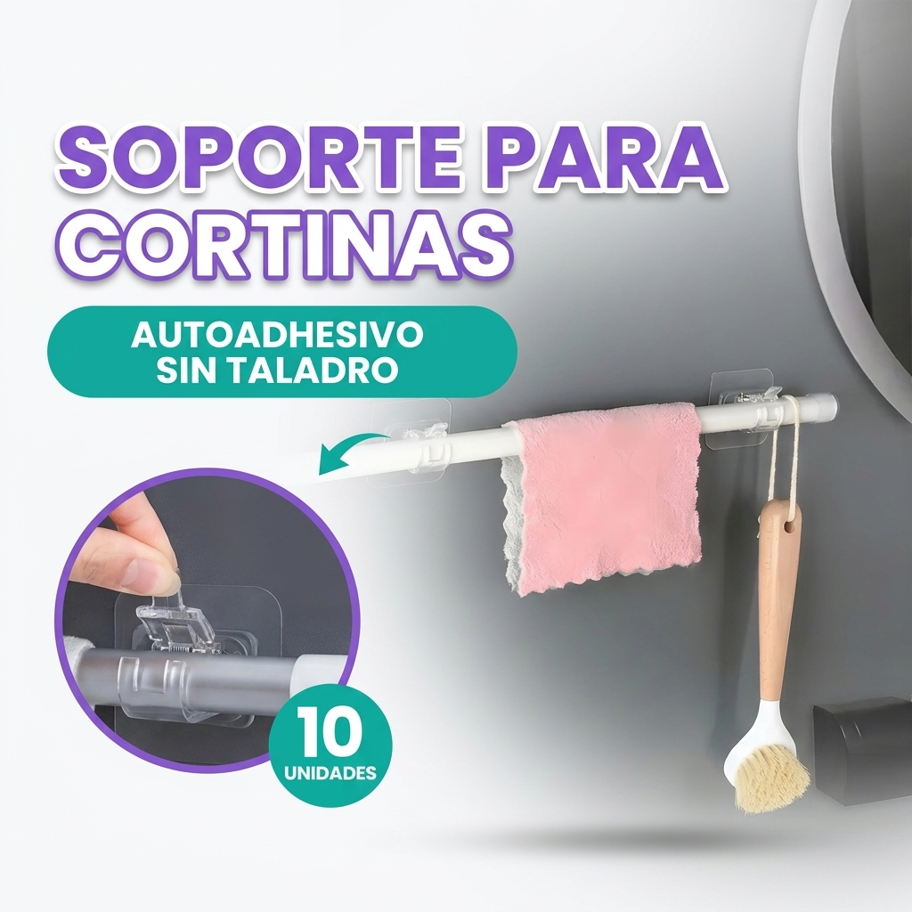 Soporte autoadhesivo para cortinas (pack de 10)