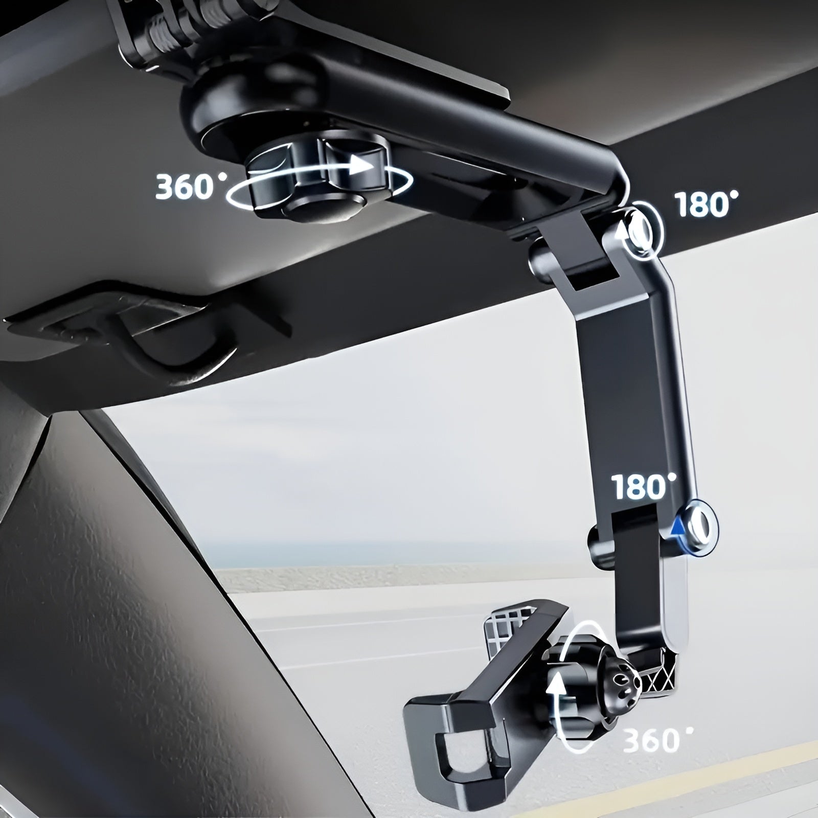 Soporte de teléfono para visera giratoria de 1080° – Vista adicional – Disponible en NQLN Store Venezuela