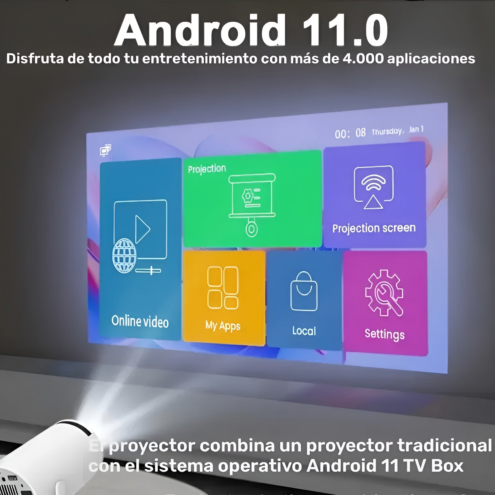 Mini proyector portátil – Vista adicional – Disponible en NQLN Store Venezuela