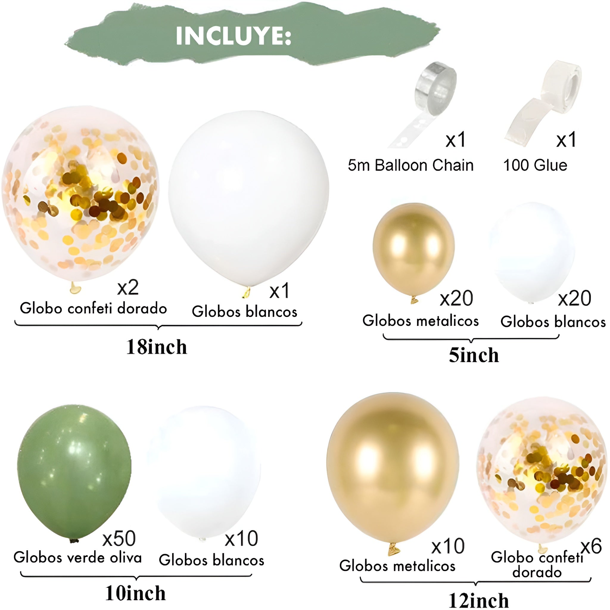 Kit de Globos Verdes y Dorados de 117 Piezas – Presentación del producto – Comprar en NQLN Store