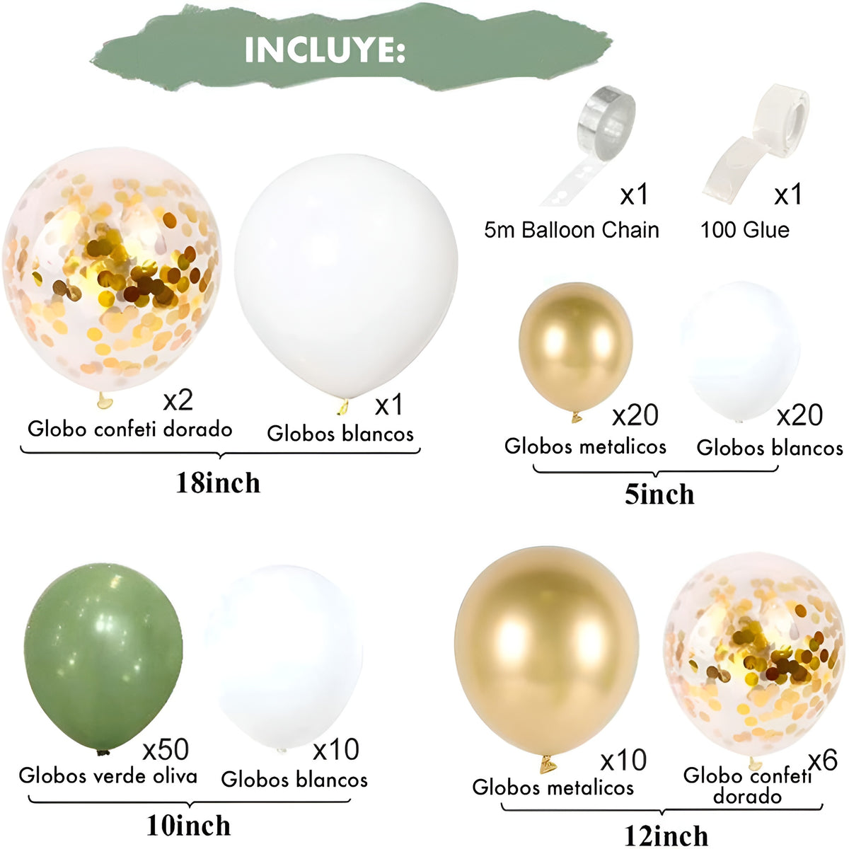 Kit de Globos Verdes y Dorados de 117 Piezas – Presentación del producto – Comprar en NQLN Store