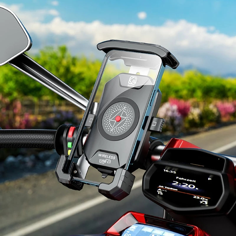 Soporte para teléfono de motocicleta con cargador inalámbrico Qi de 15 W – Vista detalle del producto – NQLN Store