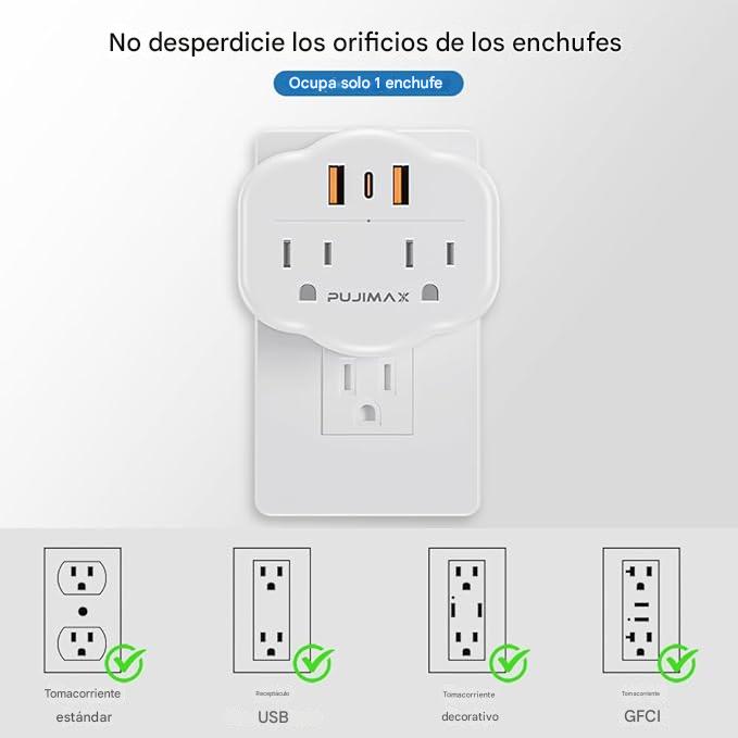 Extensor de toma de corriente 5 en 1 PUJIMAX – Vista de cerca del producto – NQLN Store