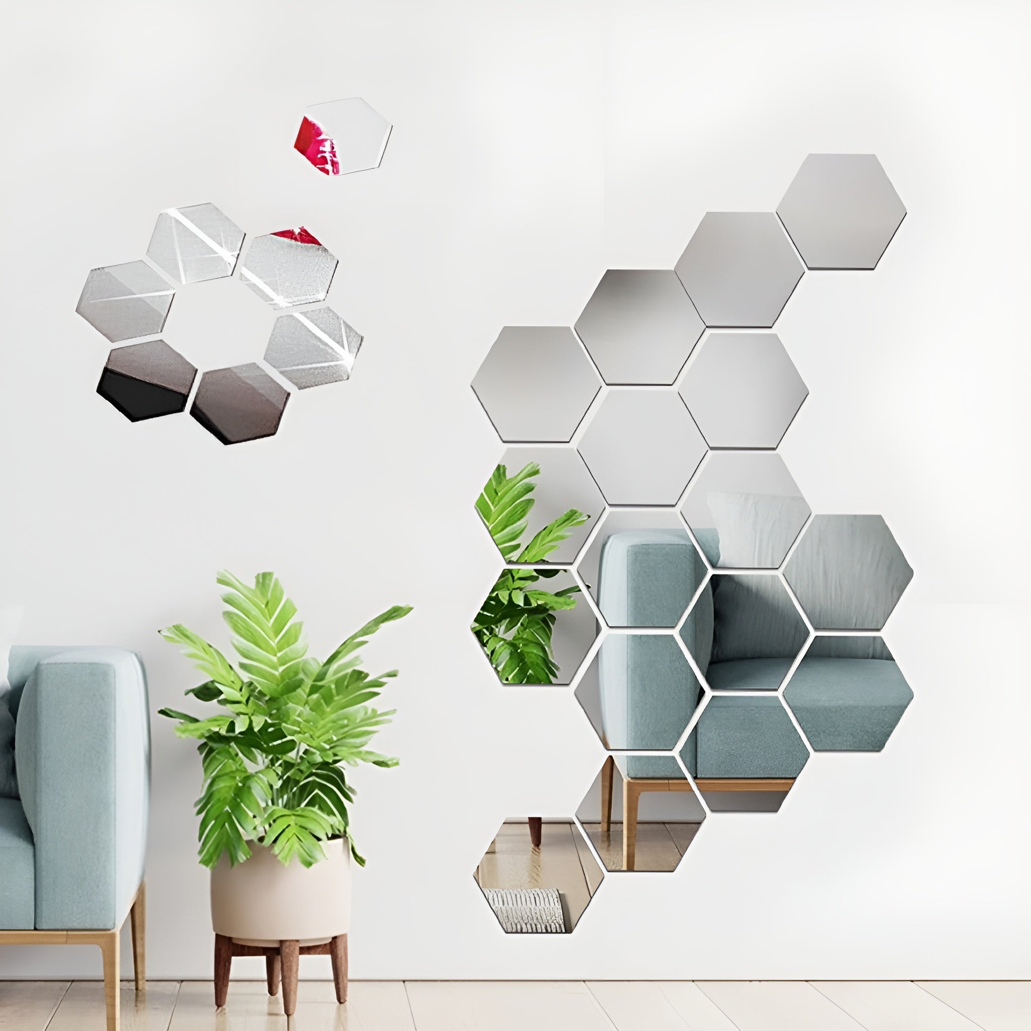 Espejo sin vidrio con forma hexagonal acrílica 3D (24 unidades) – Vista detalle del producto – NQLN Store