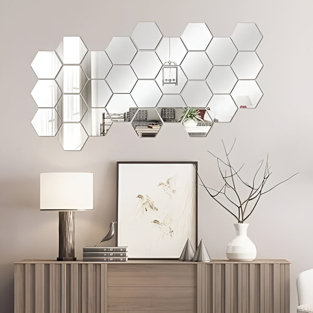 Espejo sin vidrio con forma hexagonal acrílica 3D (24 unidades) – Detalle de calidad y acabado – NQLN Store