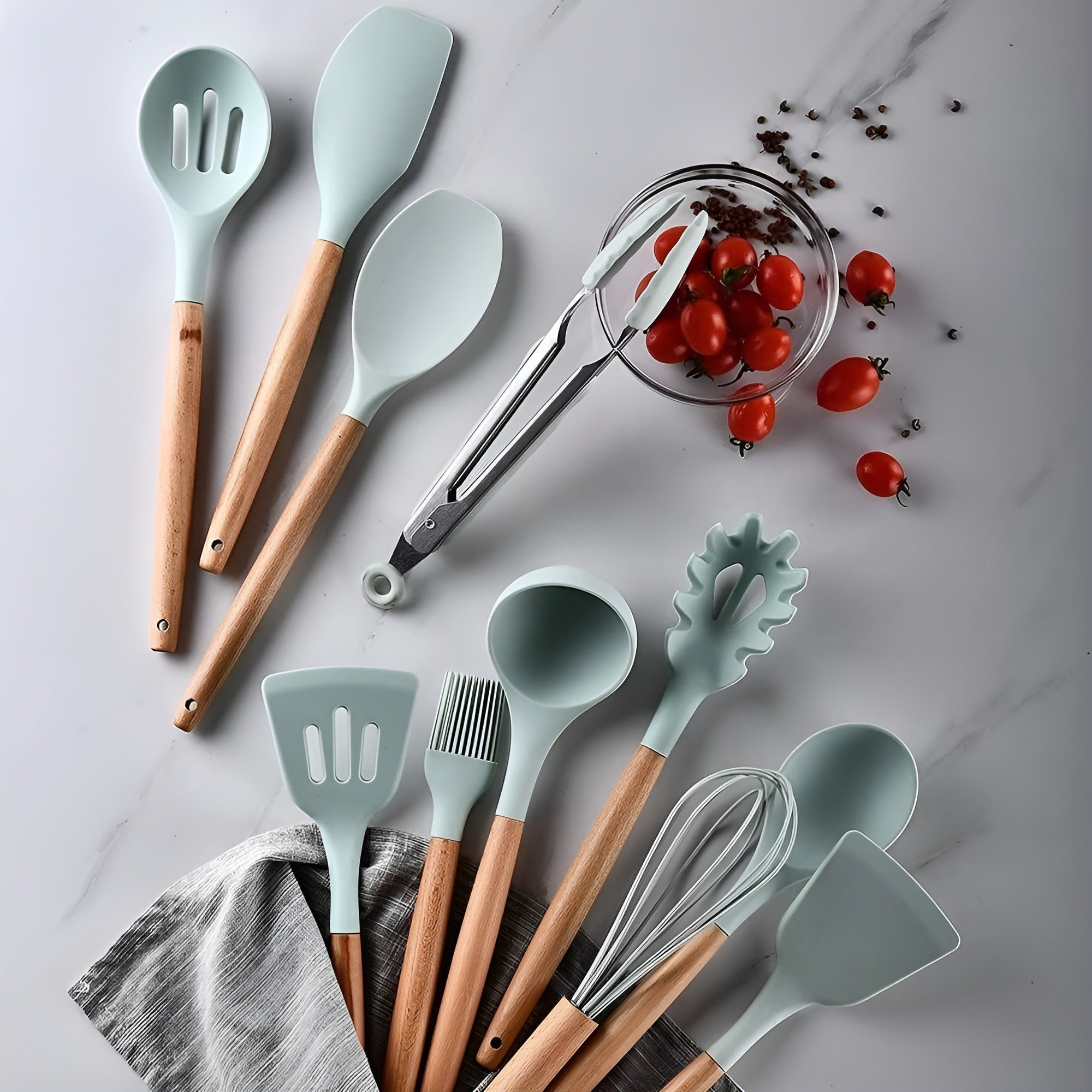 Juego de utensilios de cocina de silicona 11 unidades – Detalle y presentación – NQLN Store Venezuela