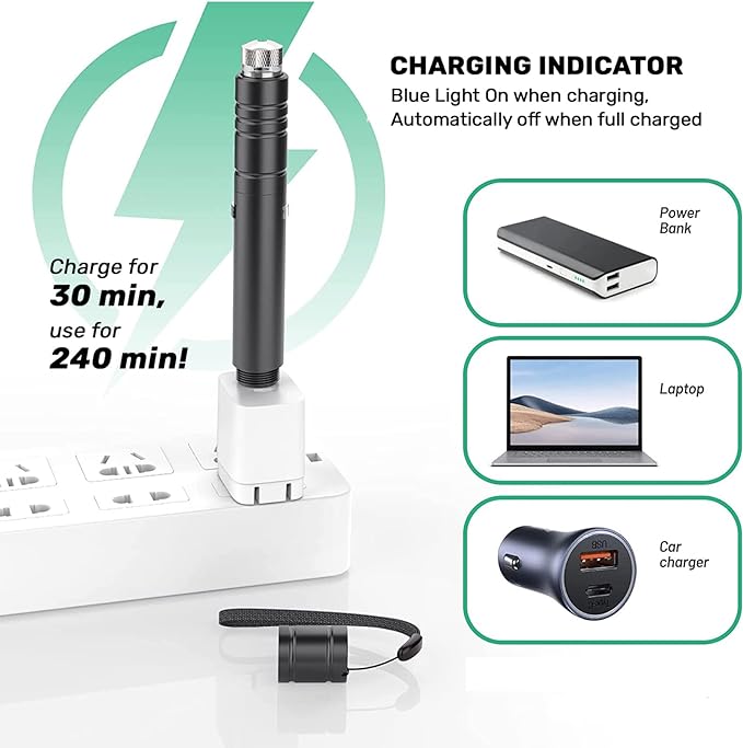 Puntero láser verde de largo alcance con carga USB – Vista adicional – Disponible en NQLN Store Venezuela