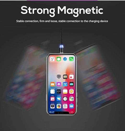 Cable de carga magnetico USB con luz LED 3 en 1 – Vista de cerca del producto – NQLN Store