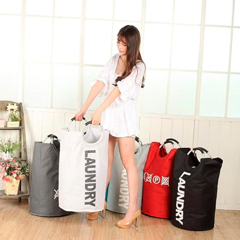 Cesta de tela para ropa sucia con mango de aluminio – Vista detalle del producto – NQLN Store