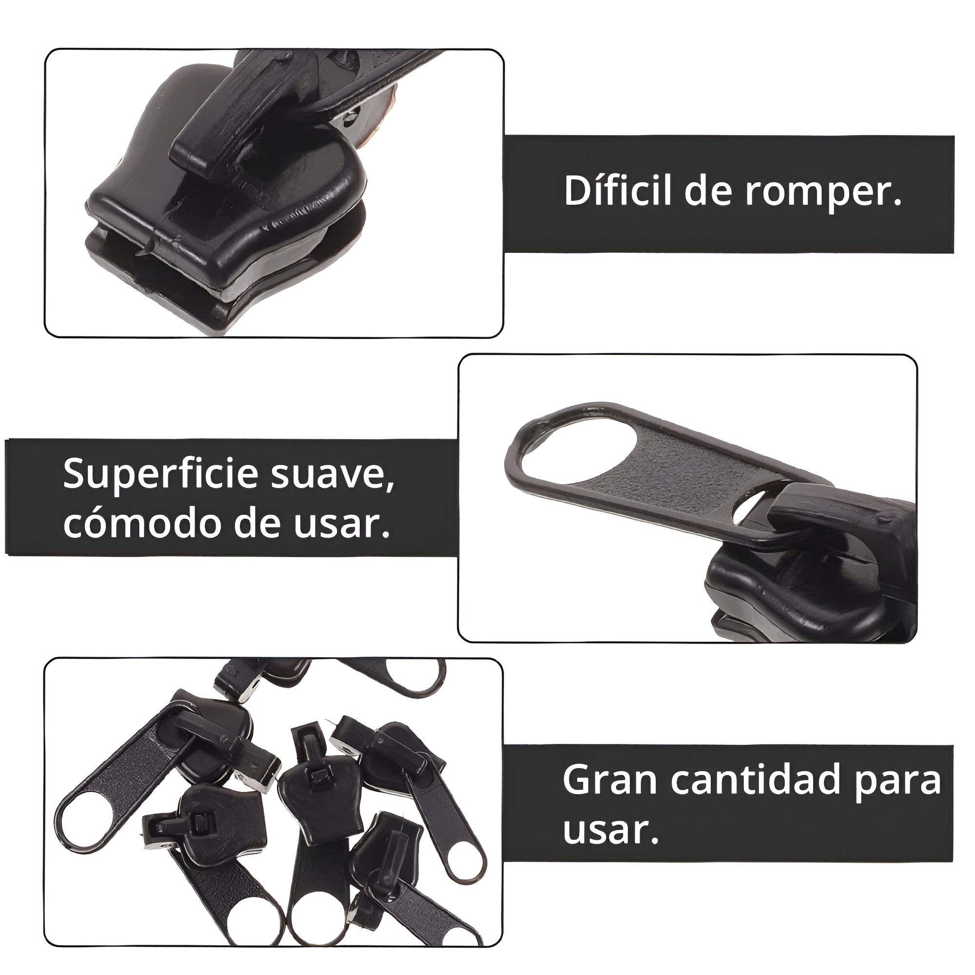 Cremalleras universales de metal (6 unidades) – Vista de cerca del producto – NQLN Store