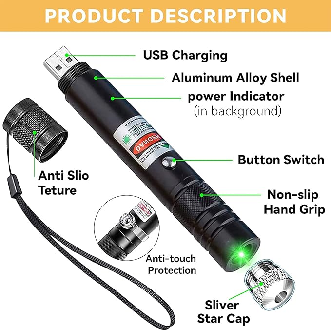 Puntero láser verde de largo alcance con carga USB – Al mejor precio en NQLN Store Caracas y Margarita