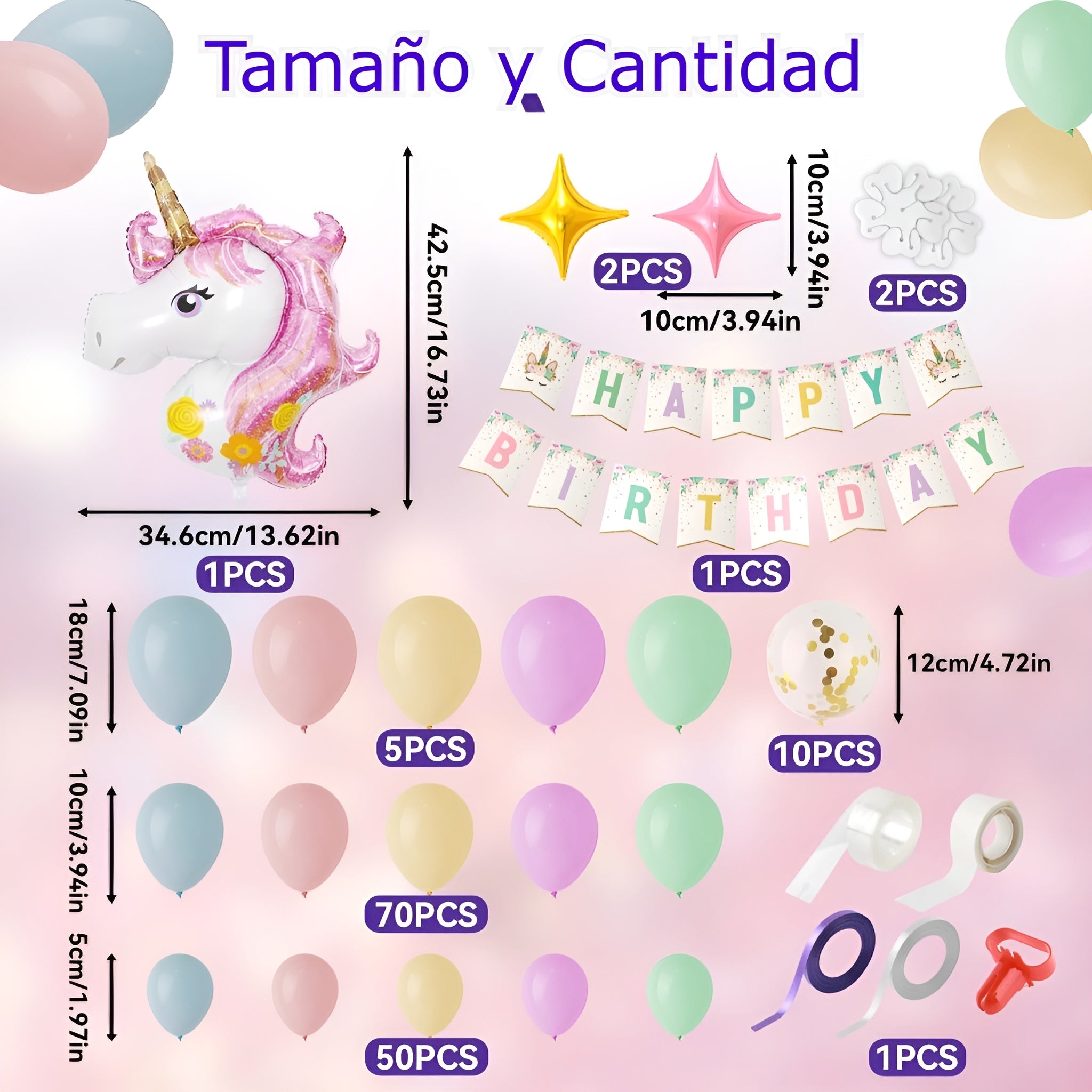 Set de Globos para Cumpleaños Unicornio – Vista detalle del producto – NQLN Store