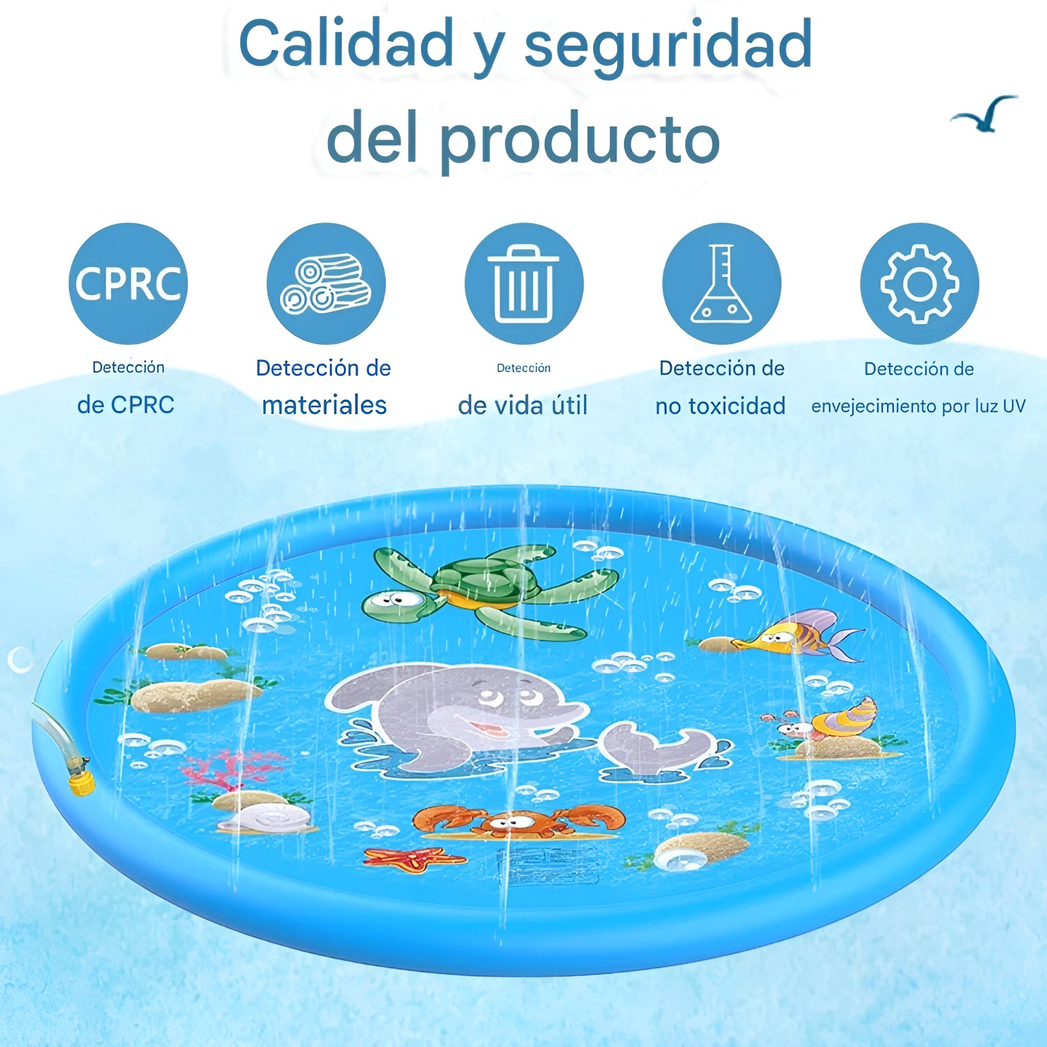 Alfombra  aspersora para ninos para piscina y exterior – Vista de cerca del producto – NQLN Store