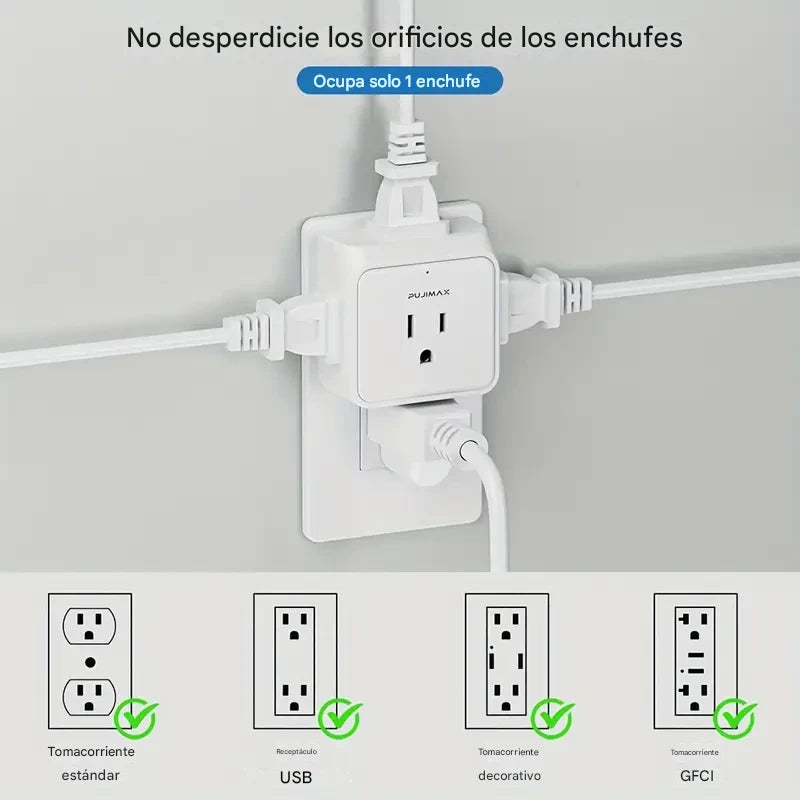 Adaptador de viaje portátil con divisor de 5 tomas de corriente PUJIMAX – Presentación del producto – Comprar en NQLN Store