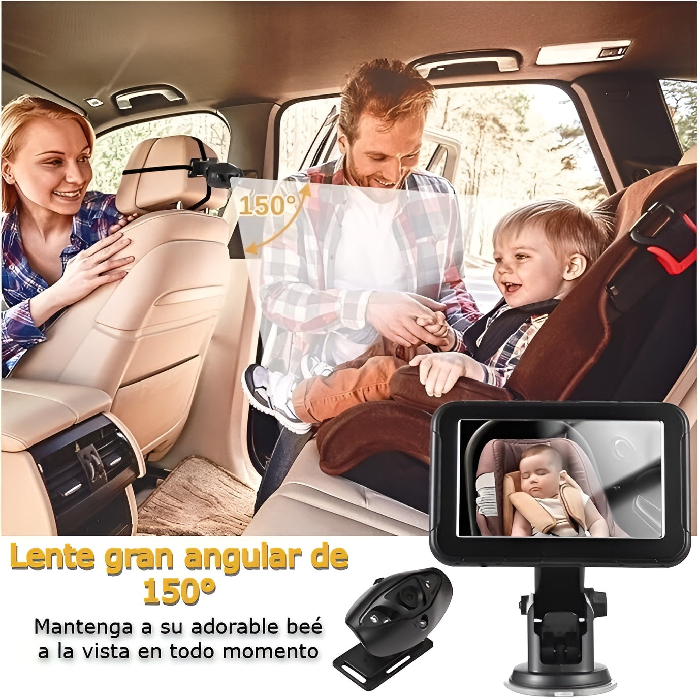 Monitor de bebé para carro con cámara 1080P – Vista adicional – Disponible en NQLN Store Venezuela