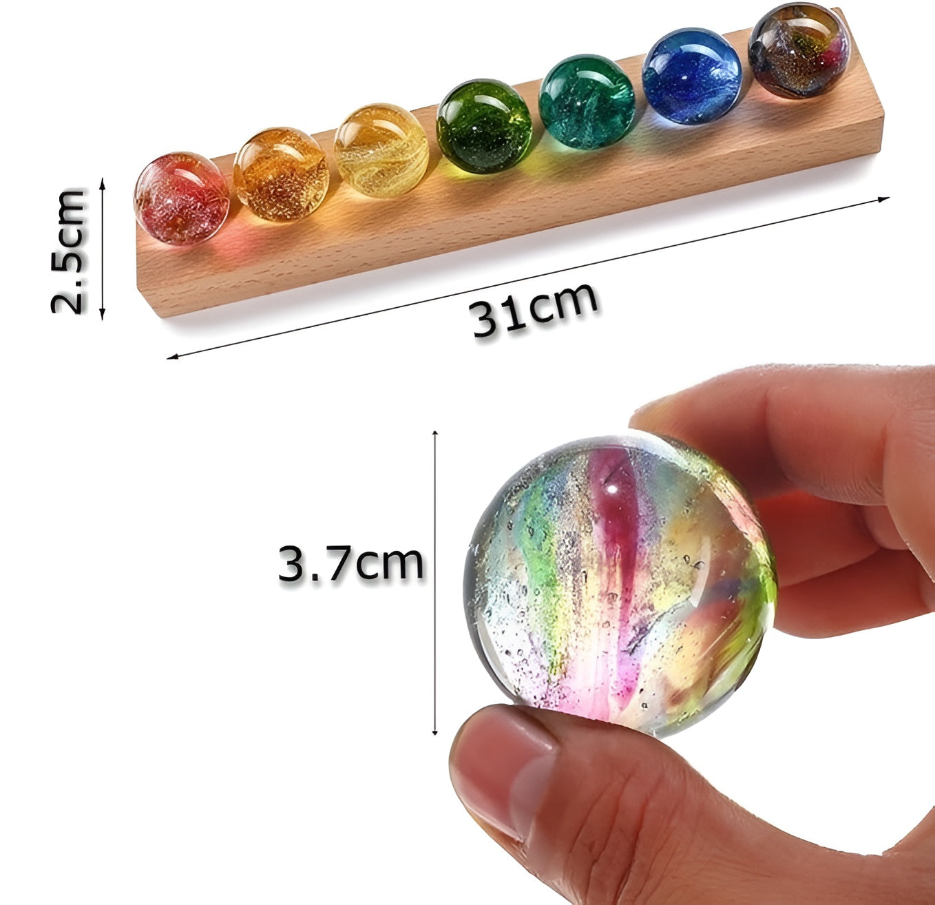 Bolas de galaxia con base de madera y luz LED – Vista detalle del producto – NQLN Store
