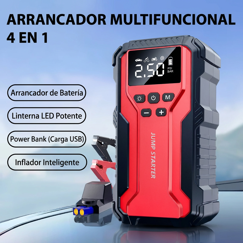 Auxiliador de Bateria Linterna Inflador Arrancador portatil JumpStarter Powerbank