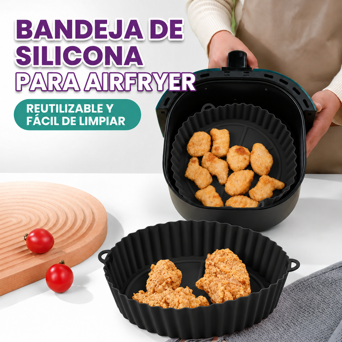 Bandejas de silicona negras para freidora de aire - Set Renueva y Decora tu Cocina