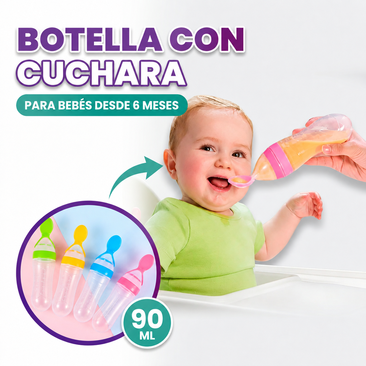 Botella de silicona con cuchara y cubierta 90ml