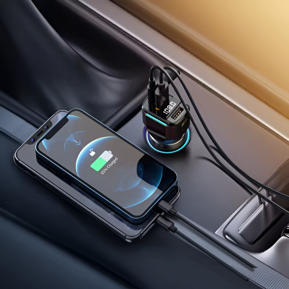 Cargador rapido para carro de 65 W con 3 puertos USB