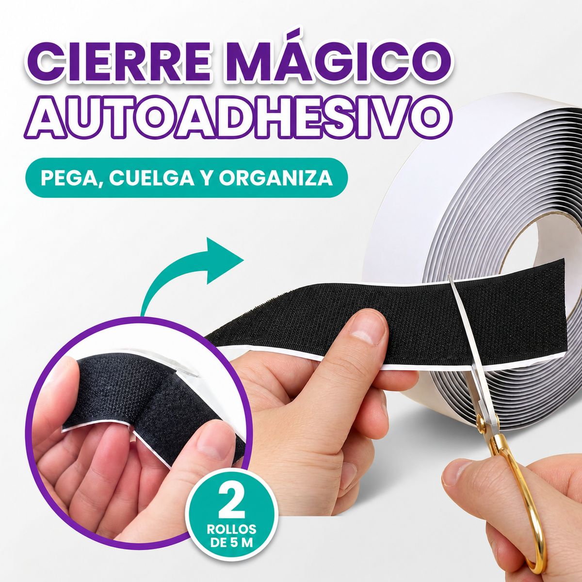 Rollo de cierre magico autoadhesivo (5 metros)