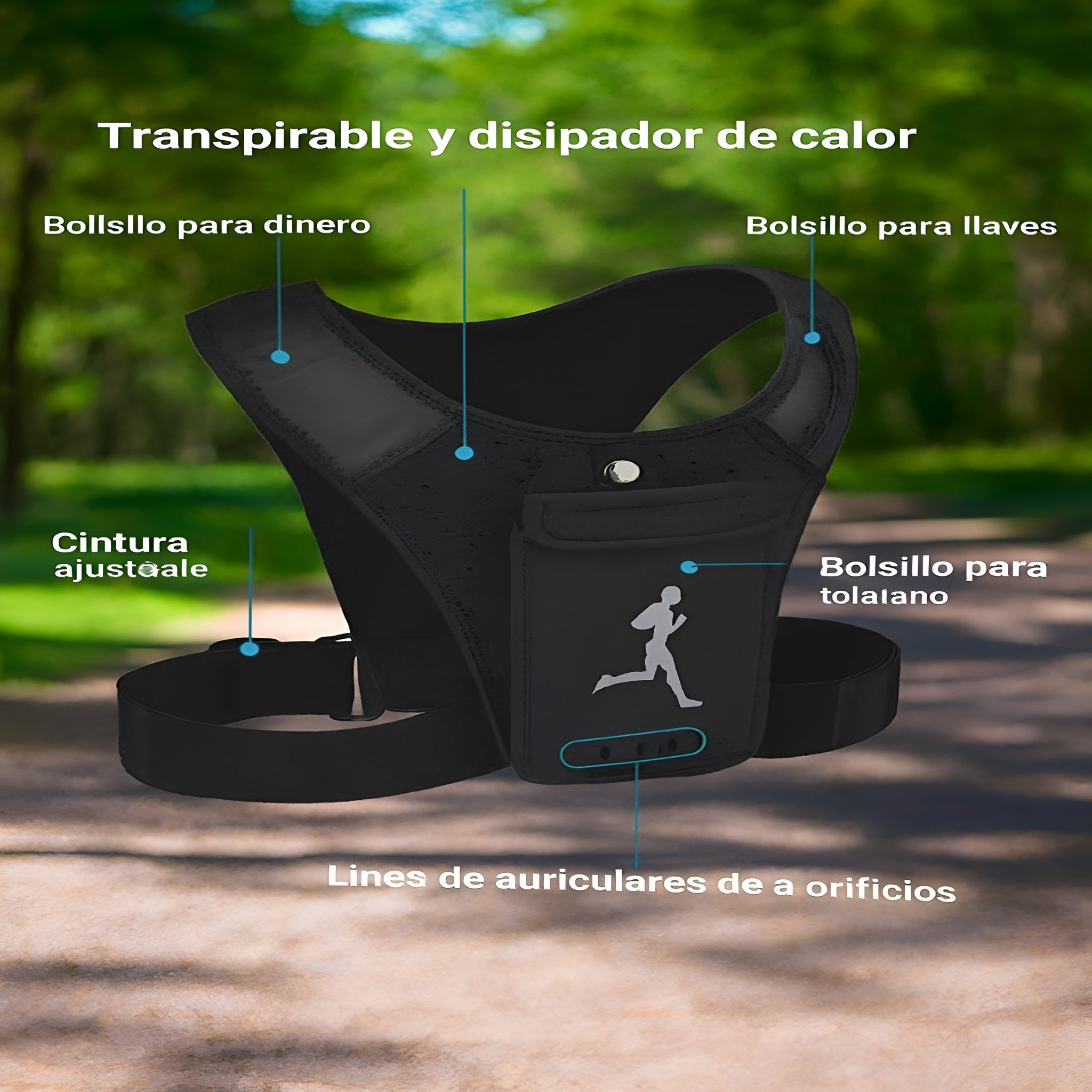 Chaleco para correr con soporte para teléfono – Vista de cerca del producto – NQLN Store