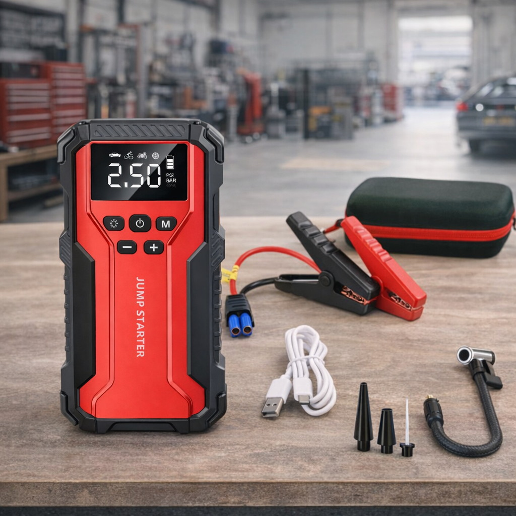 Auxiliador de Bateria Linterna Inflador Arrancador portatil JumpStarter Powerbank