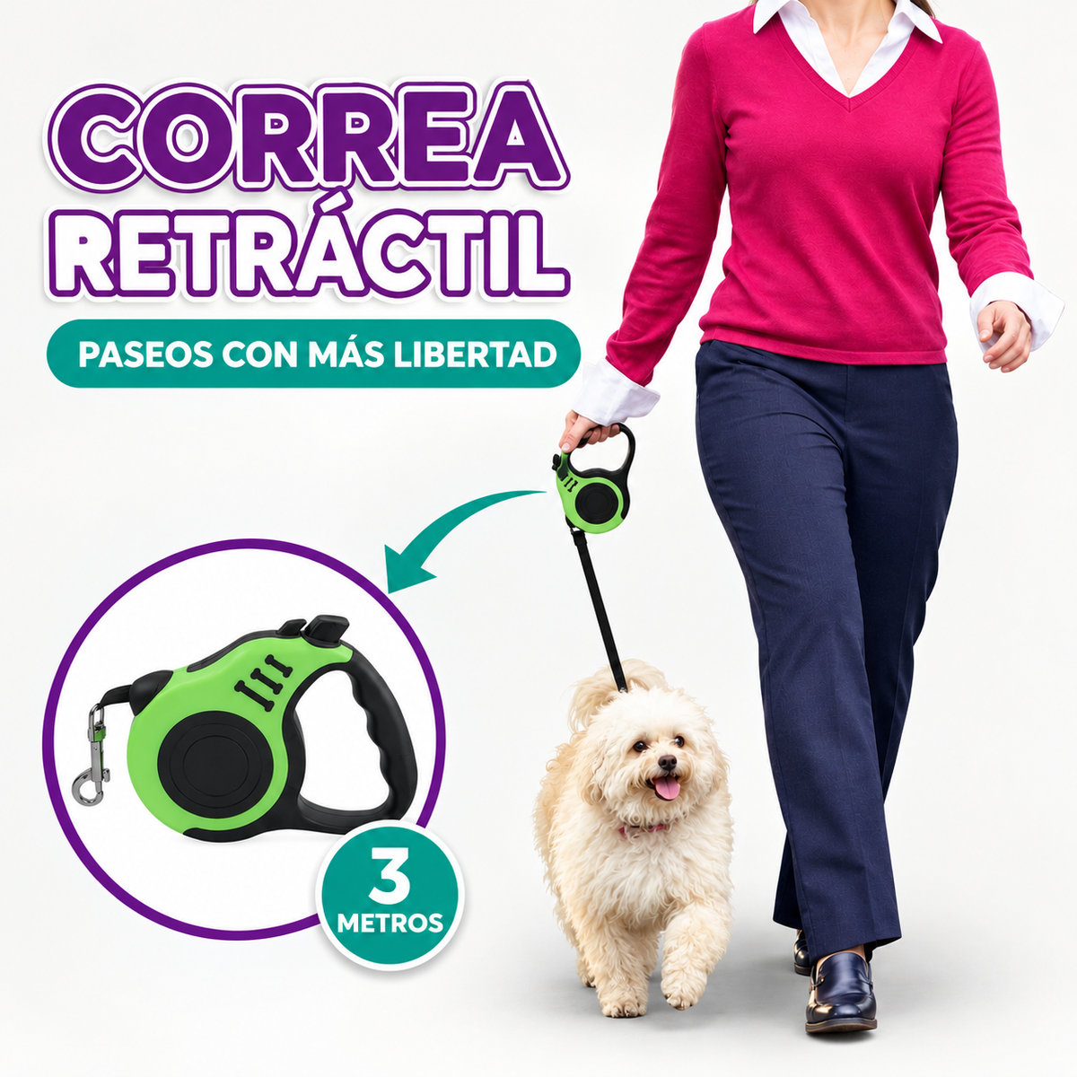 Correa retractil automatica para perro
