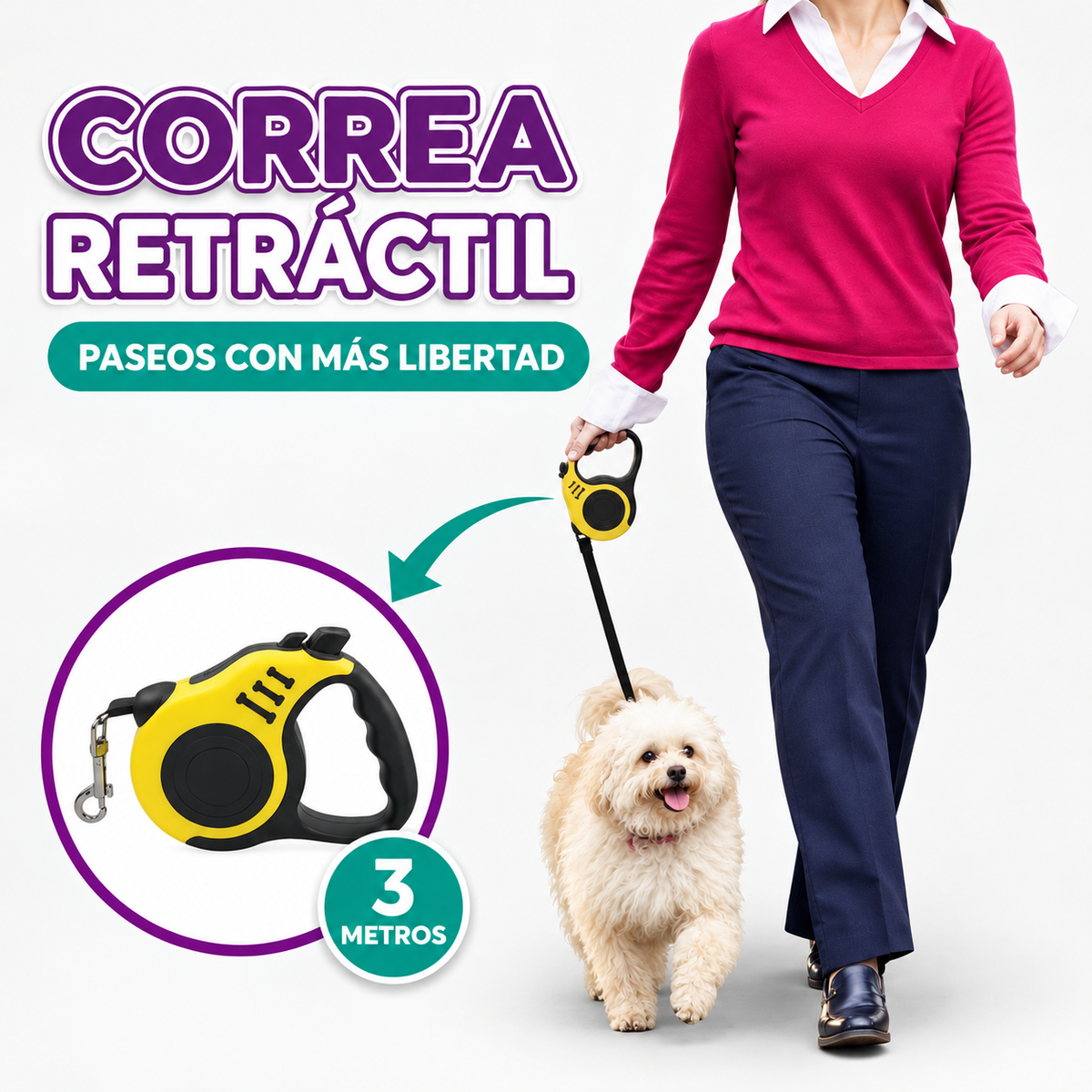 Correa retractil automatica para perro