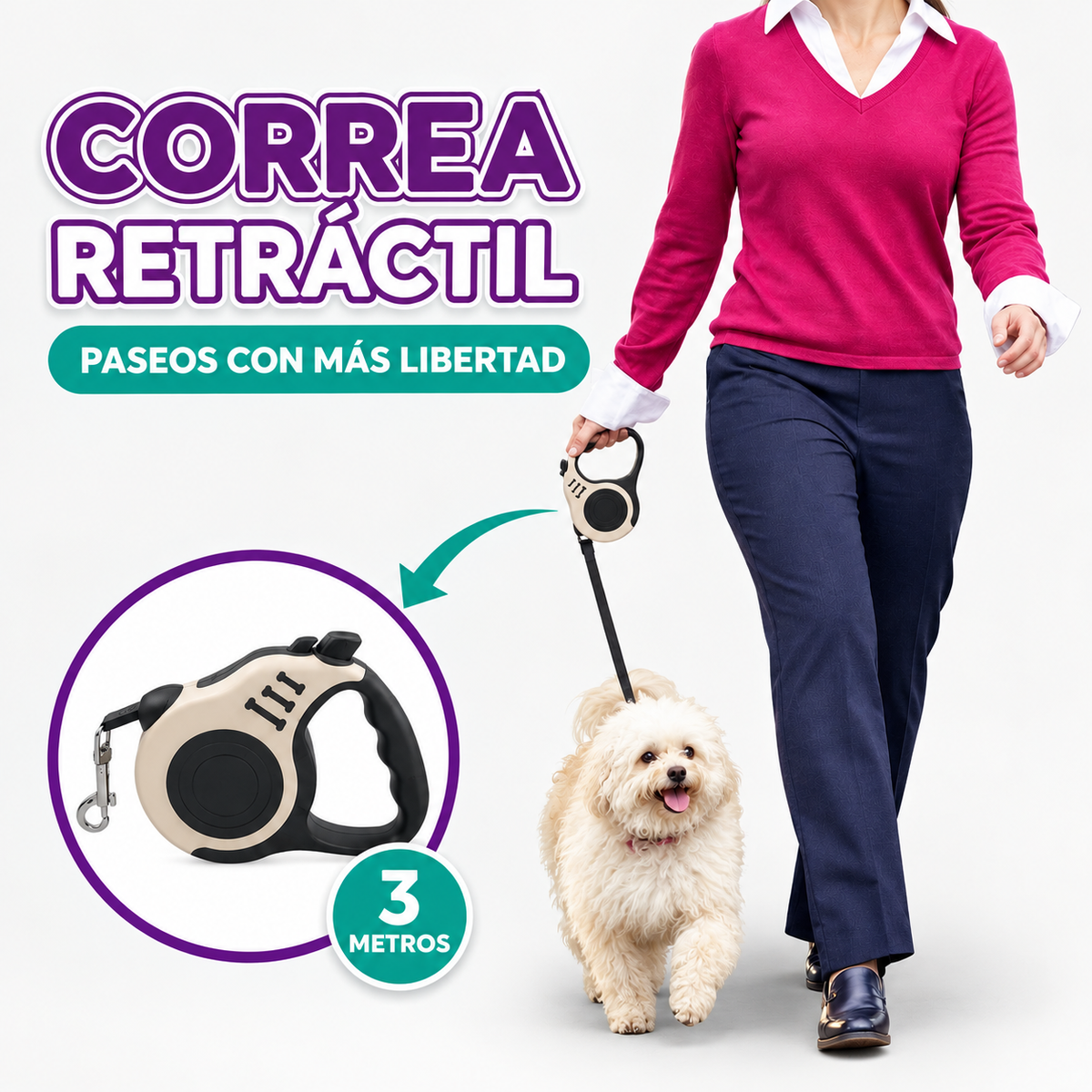 Correa retractil automatica para perro