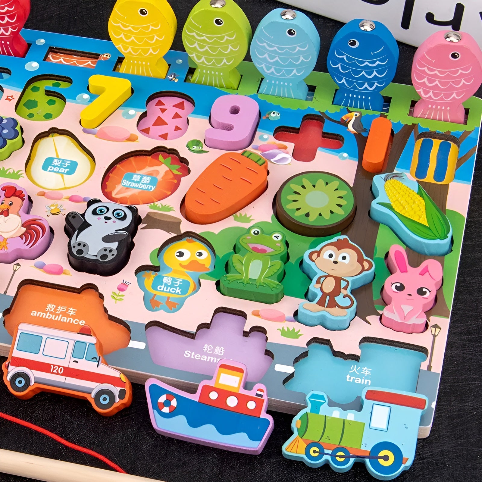 Juego de Pesca Magnetico Puzzle Rompecabezas de Madera – Vista de cerca del producto – NQLN Store