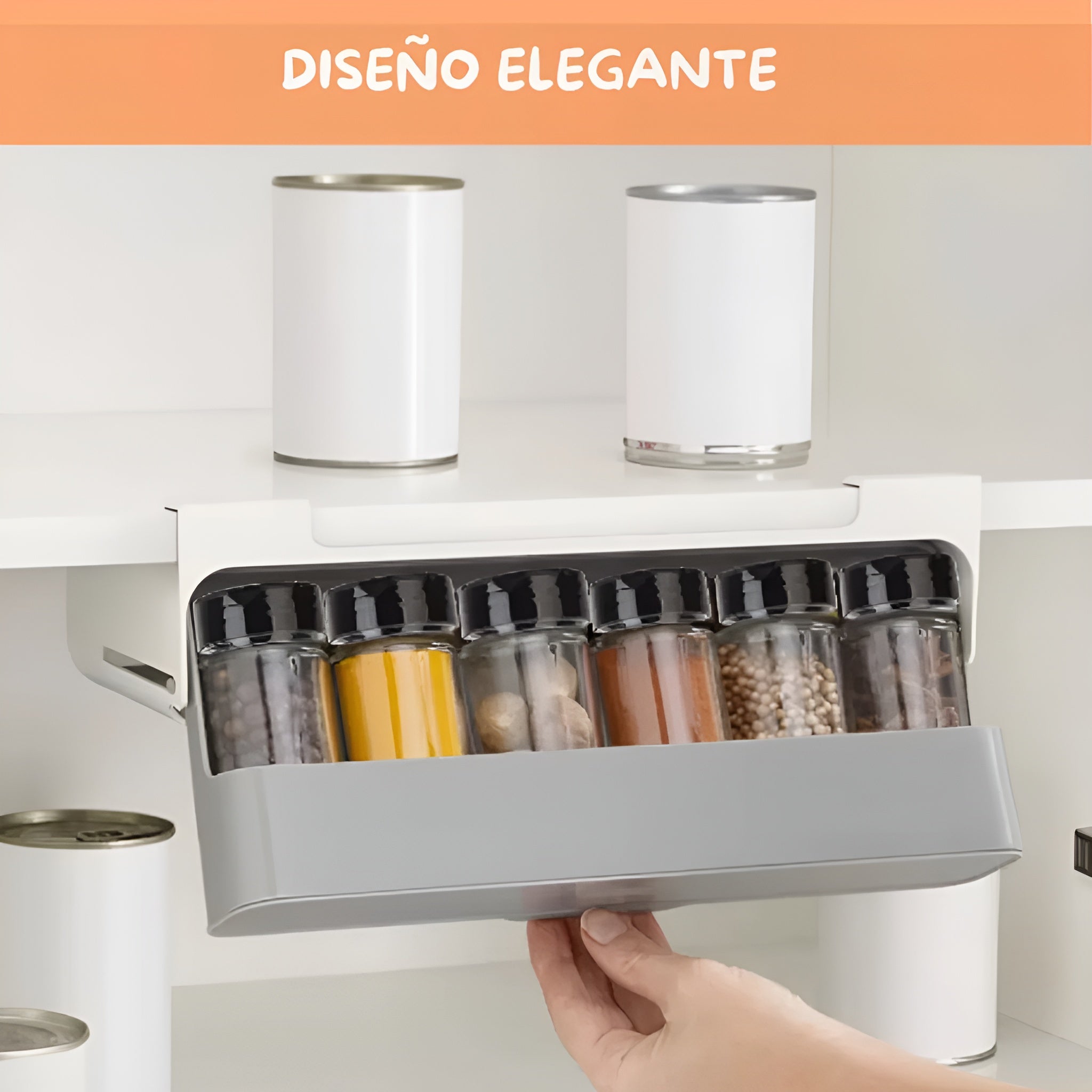 Organizador caja de condimentos y especias de 7 envases – Vista de cerca del producto – NQLN Store