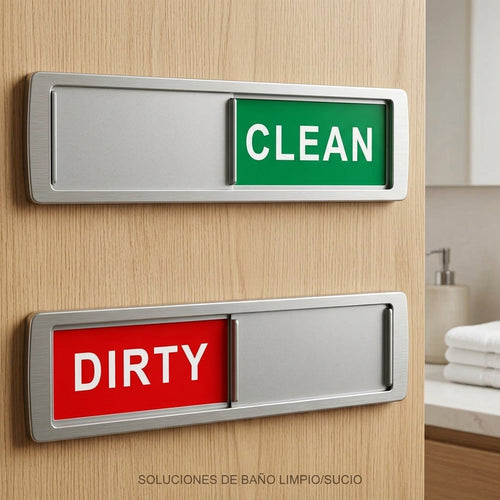 Letrero doble cara de limpio y sucio para baño