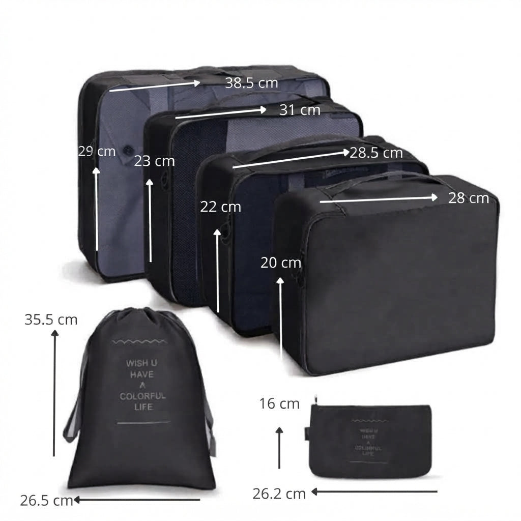 Set de bolsas de viaje para organizacion en maleta (pack de 6)