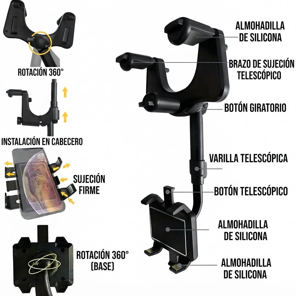 Soporte de telefono para retrovisor de carro