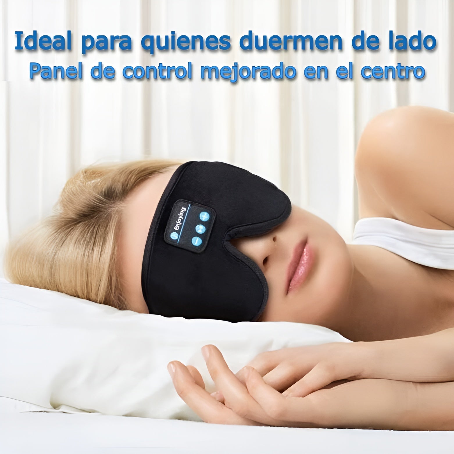 Antifaz para dormir con auriculares Bluetooth – Vista de cerca del producto – NQLN Store
