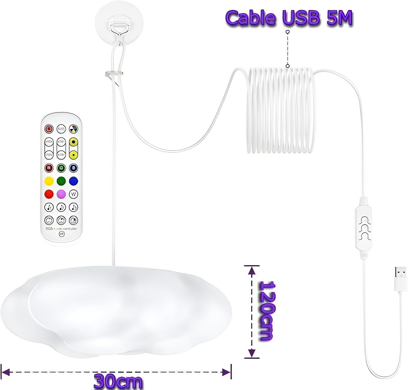 Luces  LED en forma de nubes 3D – Detalle y presentación – NQLN Store Venezuela
