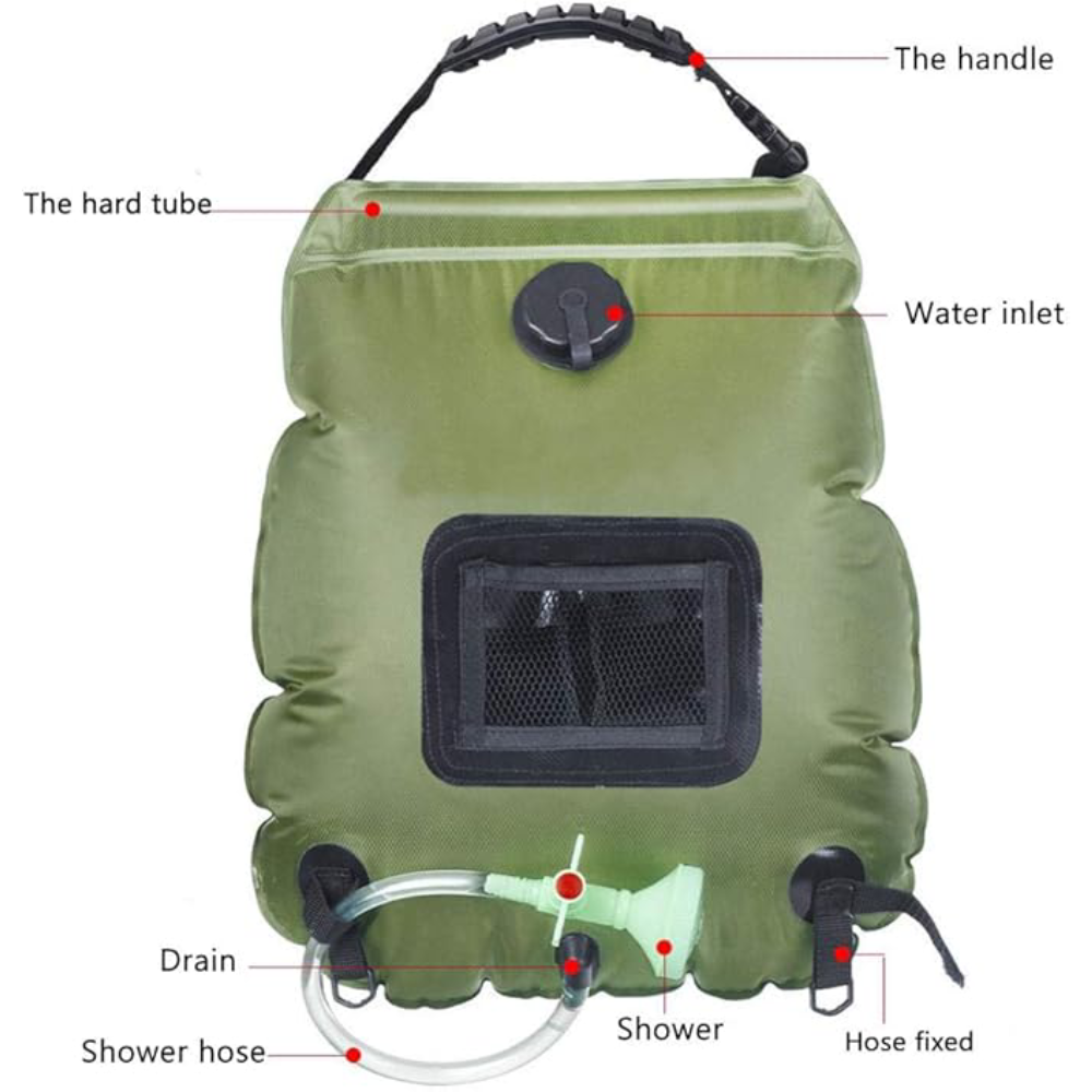 Bolso de ducha solar portatil – Vista de cerca del producto – NQLN Store